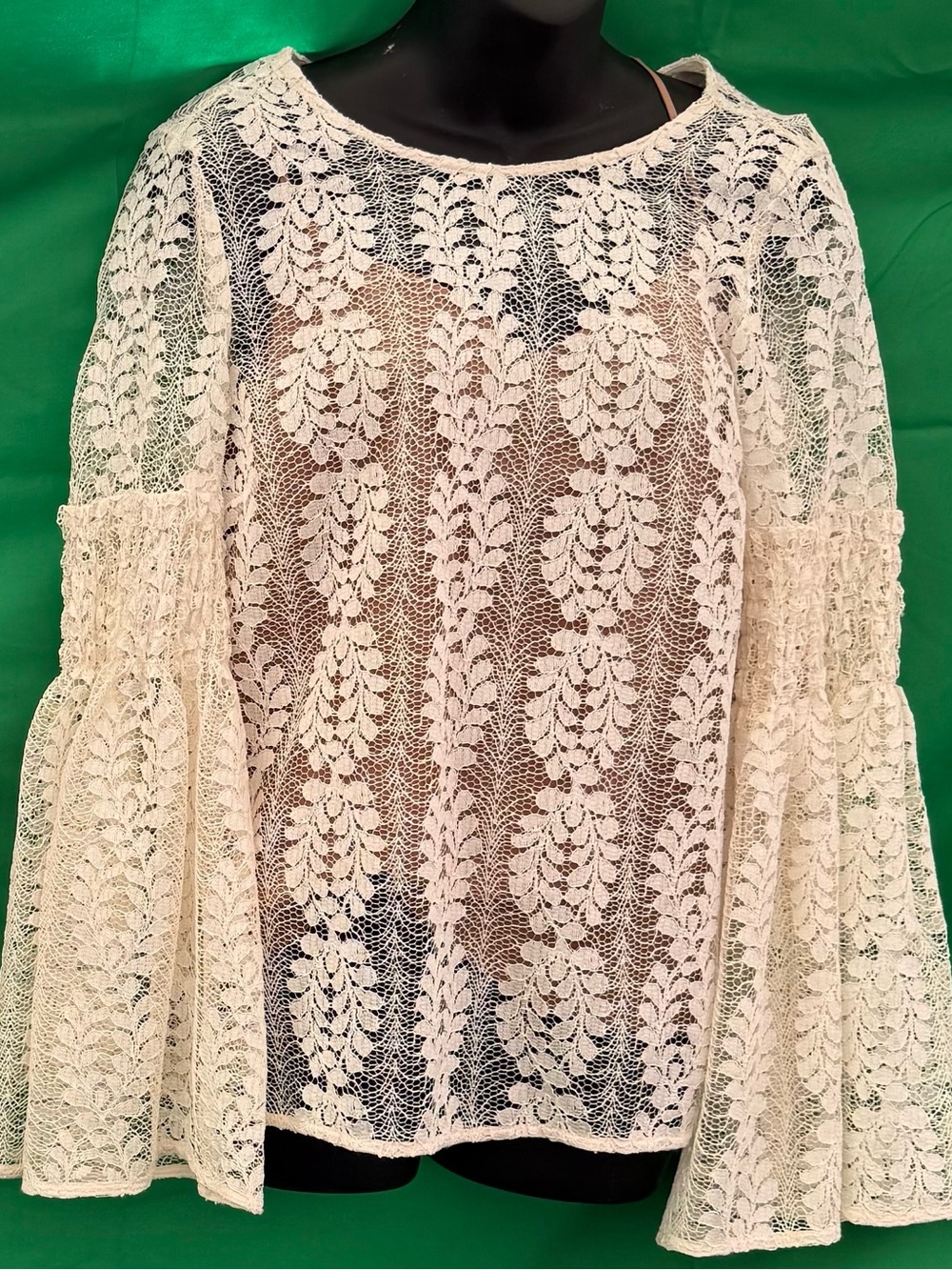 Michael Khors Ivory Floral Lace Bell Sleeve Layered W/ Brown Tank Top Women’s S